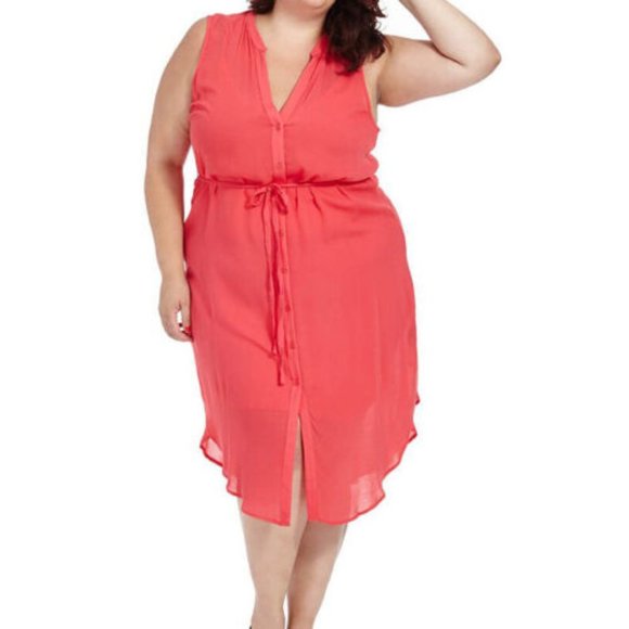 BB DAKOTA Viri Coral 100% Vicose Shirt Button Down Belted Dress - Picture 1 of 7